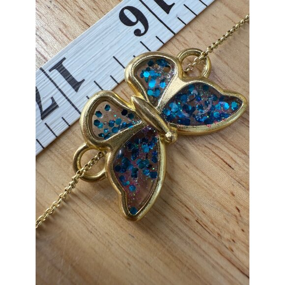 Madewell Gold Butterfly Bracelet With Blue Glitter Detailing & Lobster Clasp - 7 - Picture 4 of 9